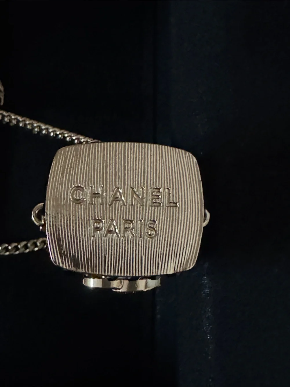 CHANEL Black and Gold Crystal Lipstick Pendant Necklace